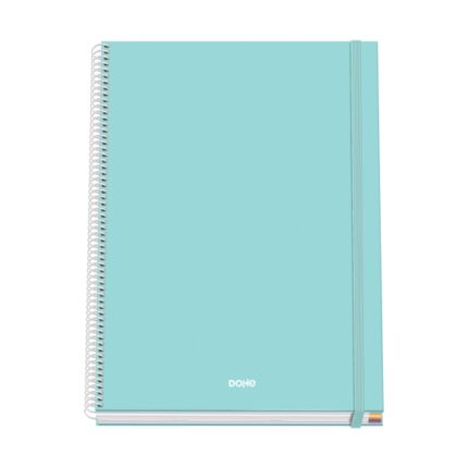 Dohe Serenity Quaderno a spirale A4 100 fogli microperforati a quadretti da 5 mm - Copertina rigida in cartoncino rivestito - Chiusura in gomma - Fasce colorate - Colore verde
