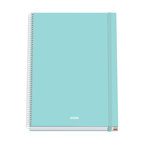 Dohe Serenity Quaderno a spirale A4 100 fogli microperforati a quadretti da 5 mm - Copertina rigida in cartoncino rivestito - Chiusura in gomma - Fasce colorate - Colore verde
