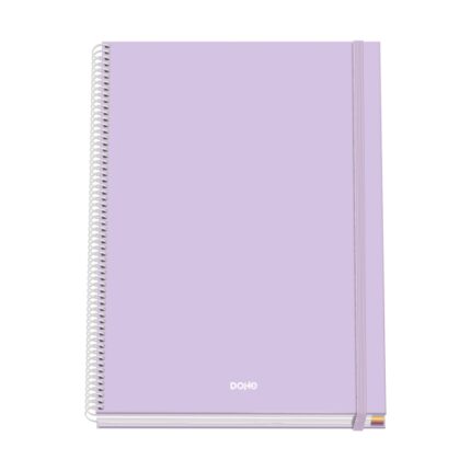 Dohe Serenity Quaderno a spirale A4 100 fogli microperforati a quadretti da 5 mm - Copertina rigida in cartoncino rivestito - Chiusura in gomma - Fasce colorate - Colore viola