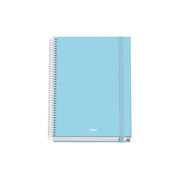 Dohe Serenity Quaderno a spirale A5 100 fogli a quadretti da 5 mm - Copertina rigida stampata a colori e plastificata lucida - Fasce colorate - Chiusura in gomma - Colore blu
