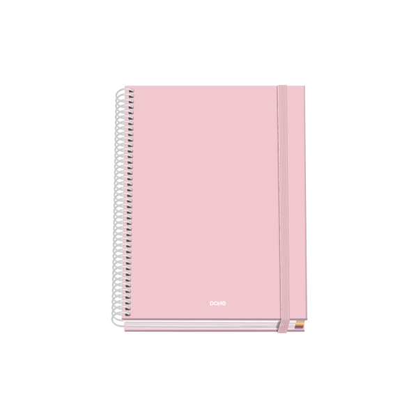 Dohe Serenity Quaderno a spirale A5 100 fogli Griglia 5 mm - Copertina rigida stampata a colori e plastificata lucida - Strisce colorate - Chiusura in gomma - Colore rosa