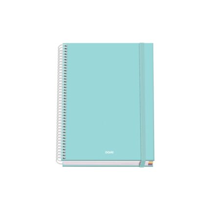 Dohe Serenity Quaderno a spirale A5 100 fogli a quadretti da 5 mm - Copertina rigida stampata a colori e plastificata lucida - Fasce colorate - Chiusura in gomma - Colore verde