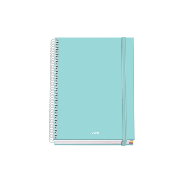 Dohe Serenity Quaderno a spirale A5 100 fogli a quadretti da 5 mm - Copertina rigida stampata a colori e plastificata lucida - Fasce colorate - Chiusura in gomma - Colore verde