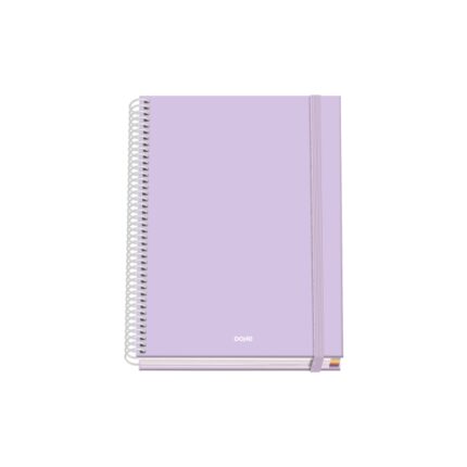 Dohe Serenity Quaderno a spirale A5 100 fogli a quadretti da 5 mm - Copertina rigida stampata a colori e plastificata lucida - Strisce colorate - Chiusura in gomma - Colore viola