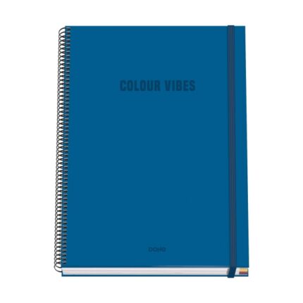 Dohe Colour Vives Quaderno a spirale A4 100 fogli microperforati a quadretti da 5 mm - Copertina rigida in cartoncino rivestito - Chiusura in gomma - Fasce colorate - Colore blu