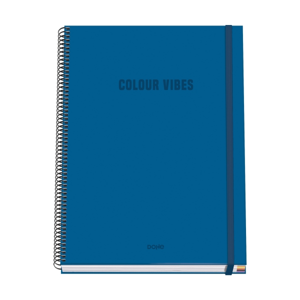 Dohe Colour Vives Quaderno a spirale A4 100 fogli microperforati a quadretti da 5 mm - Copertina rigida in cartoncino rivestito - Chiusura in gomma - Fasce colorate - Colore blu