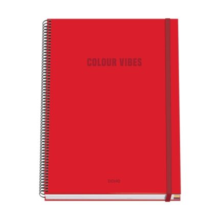 Dohe Colour Vives Quaderno a spirale A4 100 fogli microperforati con griglia da 5 mm - Copertina rigida in cartoncino rivestito - Chiusura in gomma - Strisce colorate - Colore rosso