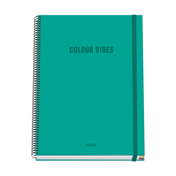 Dohe Colour Vives Quaderno a spirale A4 100 fogli microperforati a quadretti da 5 mm - Copertina rigida in cartoncino rivestito - Chiusura in gomma - Fasce colorate - Colore verde