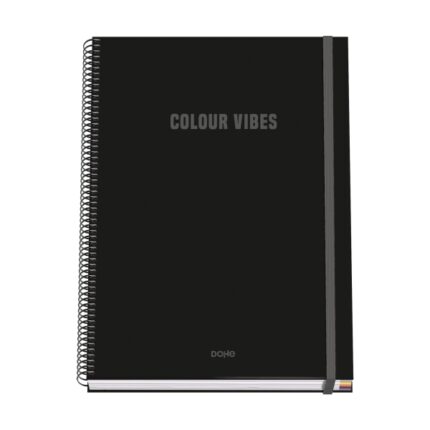 Dohe Colour Vives Quaderno a spirale A4 100 fogli microperforati a quadretti da 5 mm - Copertina rigida in cartoncino rivestito - Chiusura in gomma - Fasce colorate - Colore nero