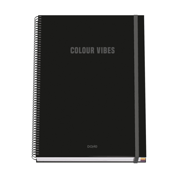 Dohe Colour Vives Quaderno a spirale A4 100 fogli microperforati a quadretti da 5 mm - Copertina rigida in cartoncino rivestito - Chiusura in gomma - Fasce colorate - Colore nero
