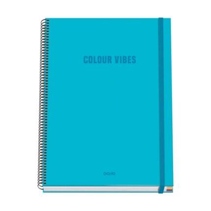 Dohe Colour Vives Quaderno a spirale A4 100 fogli microperforati a quadretti da 5 mm - Copertina rigida in cartoncino rivestito - Chiusura in gomma - Strisce colorate - Colore blu ciano