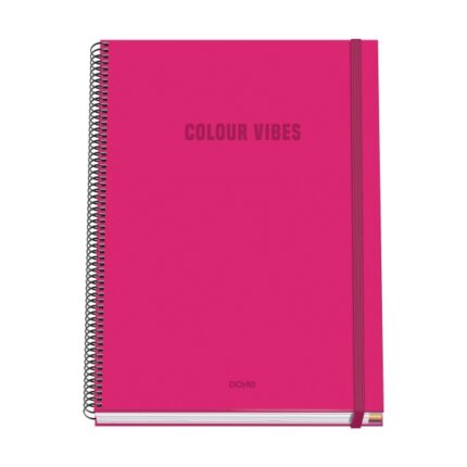 Dohe Colour Vives Quaderno a spirale A4 100 fogli microperforati a quadretti da 5 mm - Copertina rigida in cartoncino rivestito - Chiusura in gomma - Strisce colorate - Colore rosa
