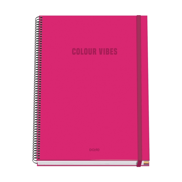 Dohe Colour Vives Quaderno a spirale A4 100 fogli microperforati a quadretti da 5 mm - Copertina rigida in cartoncino rivestito - Chiusura in gomma - Strisce colorate - Colore rosa