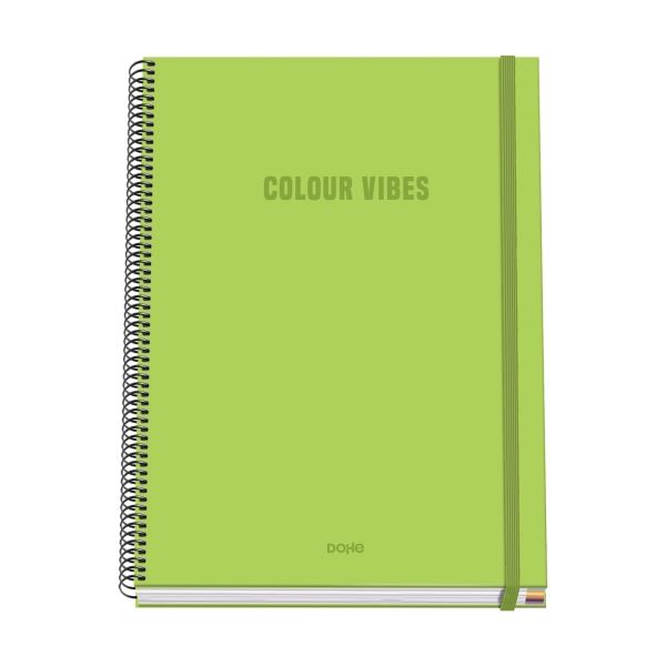Dohe Colour Vives Quaderno a spirale A4 100 fogli microperforati a quadretti da 5 mm - Copertina rigida in cartoncino rivestito - Chiusura in gomma - Fasce colorate - Colore verde lime