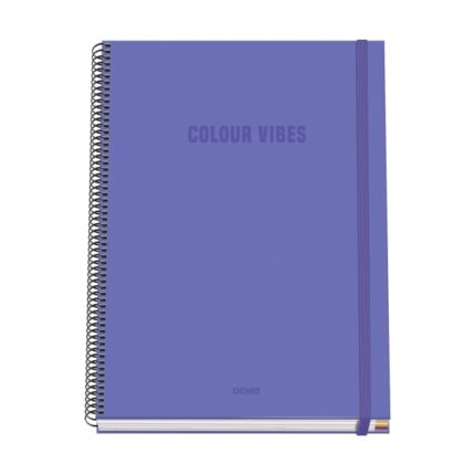Dohe Colour Vives Quaderno a spirale A4 100 fogli microperforati a quadretti da 5 mm - Copertina rigida in cartoncino rivestito - Chiusura in gomma - Fasce colorate - Colore viola