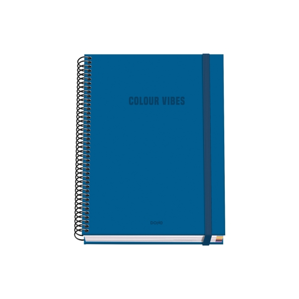 Dohe Colour Vives Quaderno a spirale A5 100 fogli a quadretti da 5 mm - Copertina rigida stampata a colori e plastificata lucida - Fasce colorate - Chiusura in gomma - Colore blu