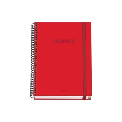 Dohe Colour Vives Quaderno a spirale A5 100 fogli Griglia 5 mm - Copertina rigida stampata a colori e plastificata lucida - Strisce colorate - Chiusura in gomma - Colore rosso