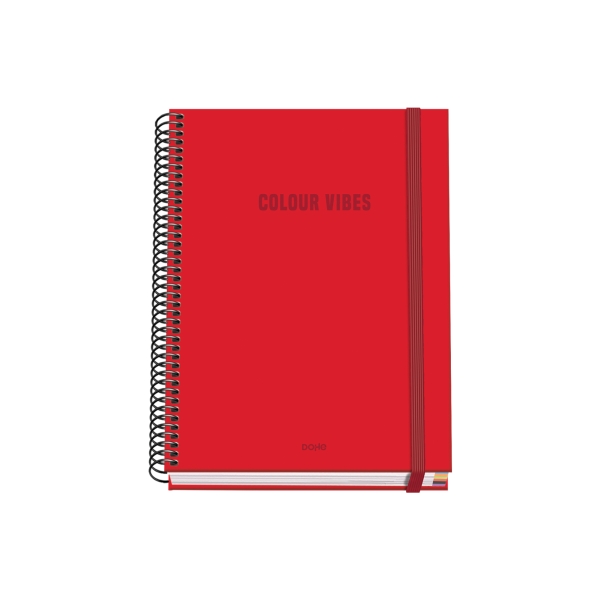 Dohe Colour Vives Quaderno a spirale A5 100 fogli Griglia 5 mm - Copertina rigida stampata a colori e plastificata lucida - Strisce colorate - Chiusura in gomma - Colore rosso