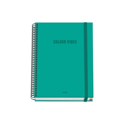 Dohe Colour Vives Quaderno a spirale A5 100 fogli a quadretti da 5 mm - Copertina rigida stampata a colori e plastificata lucida - Strisce colorate - Chiusura in gomma - Colore verde