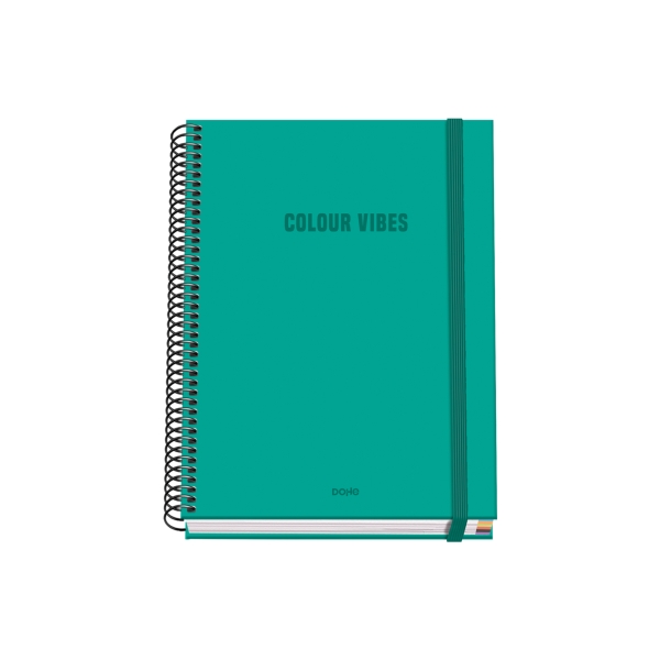 Dohe Colour Vives Quaderno a spirale A5 100 fogli a quadretti da 5 mm - Copertina rigida stampata a colori e plastificata lucida - Strisce colorate - Chiusura in gomma - Colore verde
