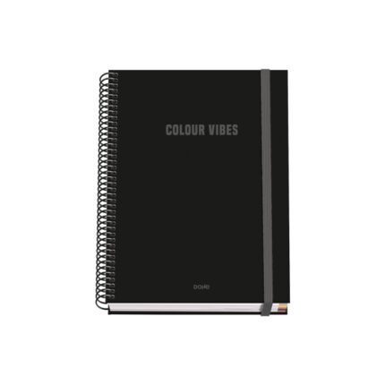 Dohe Colour Vives Quaderno a spirale A5 100 fogli a quadretti da 5 mm - Copertina rigida stampata a colori e plastificata lucida - Strisce colorate - Chiusura in gomma - Colore nero
