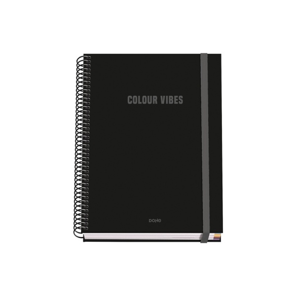 Dohe Colour Vives Quaderno a spirale A5 100 fogli a quadretti da 5 mm - Copertina rigida stampata a colori e plastificata lucida - Strisce colorate - Chiusura in gomma - Colore nero