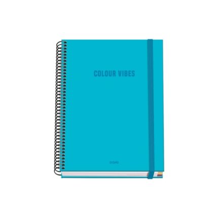 Dohe Colour Vives Quaderno a spirale A5 100 fogli a quadretti da 5 mm - Copertina rigida stampata a colori e plastificata lucida - Strisce colorate - Chiusura in gomma - Colore blu ciano