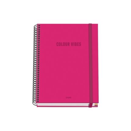Dohe Colour Vives Quaderno a spirale A5 100 fogli a quadretti da 5 mm - Copertina rigida stampata a colori e plastificata lucida - Fasce colorate - Chiusura in gomma - Colore rosa