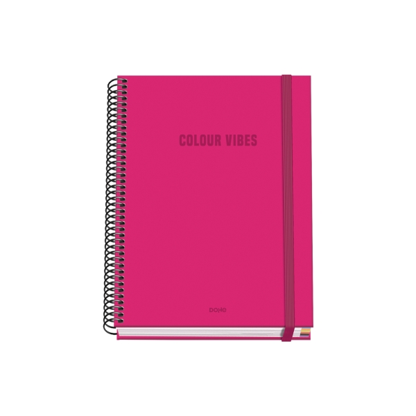 Dohe Colour Vives Quaderno a spirale A5 100 fogli a quadretti da 5 mm - Copertina rigida stampata a colori e plastificata lucida - Fasce colorate - Chiusura in gomma - Colore rosa