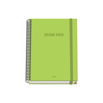 Dohe Colour Vives Quaderno a spirale A5 100 fogli a quadretti da 5 mm - Copertina rigida stampata a colori e plastificata lucida - Strisce colorate - Chiusura in gomma - Colore verde lime