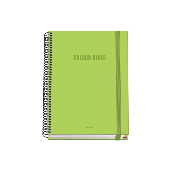 Dohe Colour Vives Quaderno a spirale A5 100 fogli a quadretti da 5 mm - Copertina rigida stampata a colori e plastificata lucida - Strisce colorate - Chiusura in gomma - Colore verde lime