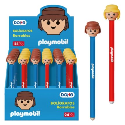 Dohe Playmobil Espositore da 24 penne cancellabili - Punta a sfera metallica da 1 mm - Tratto da 0