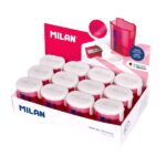Milan Nata® 624 Espositore da 12 temperamatite con contenitore - Lama in acciaio - Colore bianco/rosa