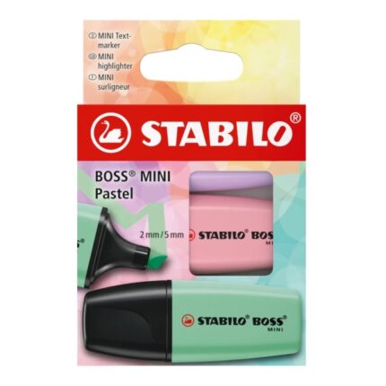 Stabilo Boss Mini Pastel Confezione da 3 evidenziatori fluorescenti - Tratto da 2 a 5 mm - Inchiostro a base d'acqua - Antisecante - Colori verde