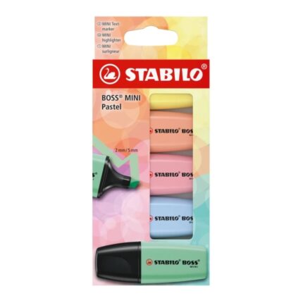 Stabilo Boss Mini Pastel Confezione da 5 evidenziatori fluorescenti - Larghezza tratto da 2 a 5 mm - Inchiostro a base d'acqua - Antisecante - Colori: verde