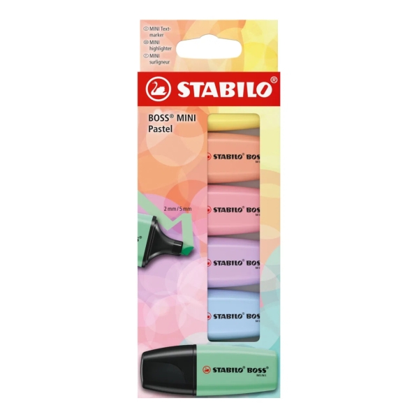 Stabilo Boss Mini Pastel Confezione da 6 evidenziatori fluorescenti - Tratto da 2 a 5 mm - Inchiostro a base d'acqua - Antisecante - Colori: verde