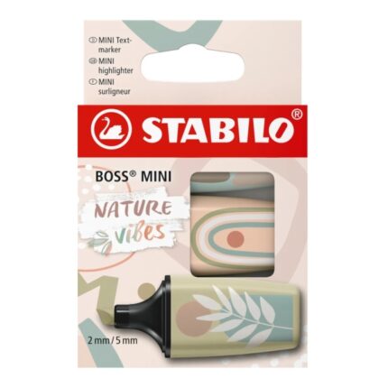 Stabilo Boss Mini Naturevibes Confezione da 3 pennarelli fluorescenti - Tratto da 2 a 5 mm - Inchiostro a base d'acqua - Antisecante - Colori verde fango