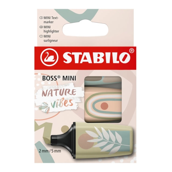 Stabilo Boss Mini Naturevibes Confezione da 3 pennarelli fluorescenti - Tratto da 2 a 5 mm - Inchiostro a base d'acqua - Antisecante - Colori verde fango