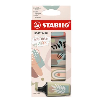 Stabilo Boss Mini Naturevibes Confezione da 5 pennarelli fluorescenti - Tratto da 2 a 5 mm - Inchiostro a base d'acqua - Antisecante - Colori verde fango