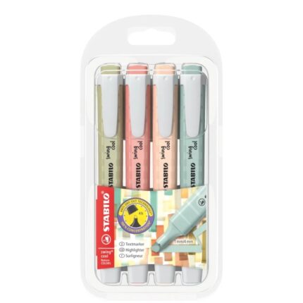 Stabilo Swing Cool Naturecolors Confezione da 4 pennarelli fluorescenti - Corpo piatto - Punta smussata - Tratto tra 1 e 4 mm - Inchiostro a base d'acqua - Antisecante - Colori assortiti