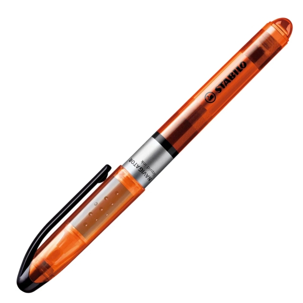 Stabilo Navigator Pennarello fluorescente - Zona di presa - Design sottile - Pratico clip da trasporto - Tratto tra 2 e 5 mm - Colore arancione