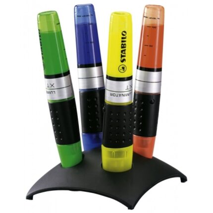 Stabilo Luminator Set da scrivania con 4 pennarelli fluorescenti - Maggiore riserva di inchiostro - Zona di presa - Tratto tra 2 e 5 mm - Colori: verde