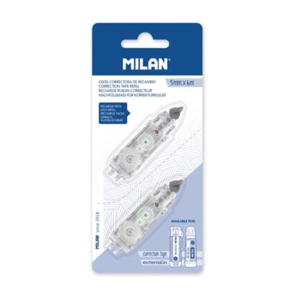 Milan Confezione da 2 ricambi per nastro correttore 5 mm x 6 m - Compatibile con correttori cilindrici ed Extension