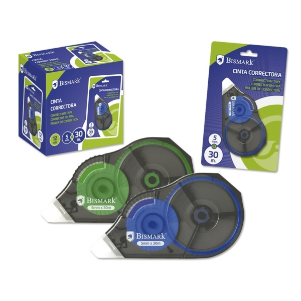 Bismark Nastro correttore 5 mm x 30 m - Perfetta aderenza alla carta - Confezione in blister singolo - Colori assortiti a caso