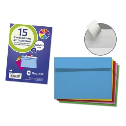 Bismark Confezione da 15 buste di carta 90 g - Dimensioni 120 x 165 mm - Chiusura autoadesiva - Colori assortiti