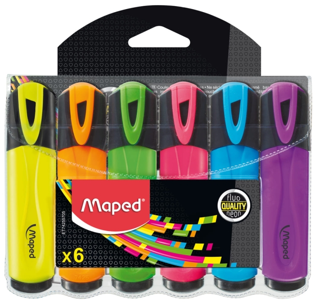 Maped Peps Classic Confezione da 6 pennarelli fluorescenti - Punta smussata - Larghezza tratto da 1 a 5 mm - Ideali per sottolineare ed evidenziare - Colori assortiti