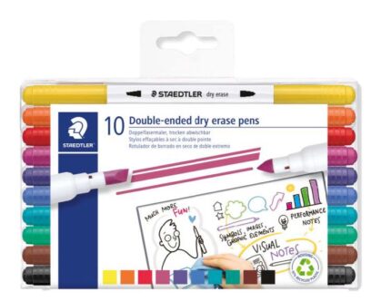 Staedtler Lumocolor 3010 Confezione da 10 pennarelli per lavagna bianca - Doppia punta smussata e conica - Inchiostro a base d'acqua - Colori assortiti