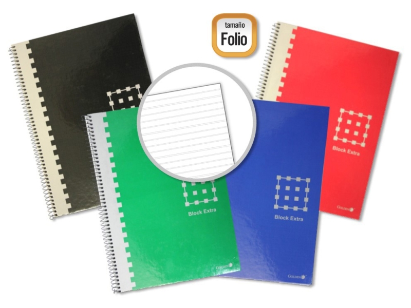 Golden Quaderno a spirale formato Folio 80 fogli 60 g/m² a righe - Margini evidenziati - Copertina estraibile - Colori assortiti