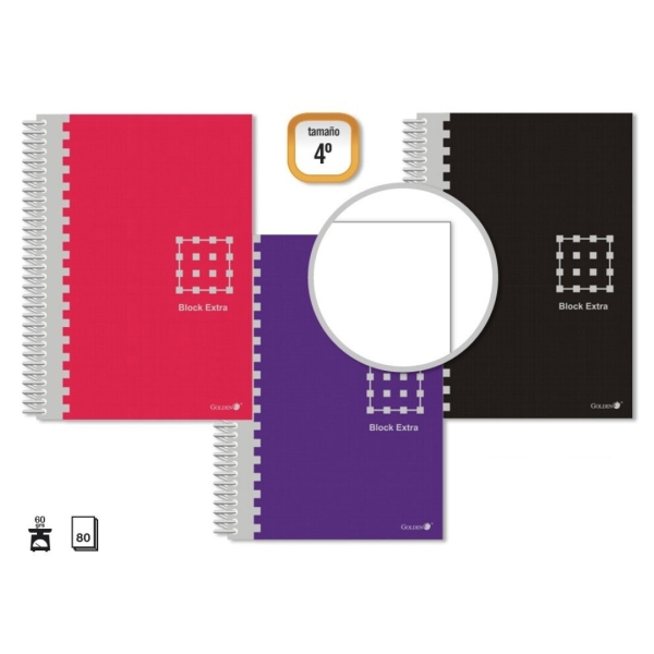 Golden Quaderno a spirale 4º 80 fogli 60 g Liscio - Margini evidenziati - Copertina rigida - Colori assortiti