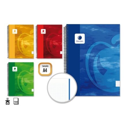 Golden Quaderno a spirale A4 160 fogli 60 g/m² a quadretti 5x5 - Fogli microperforati - Copertina rigida plastificata - Colori assortiti